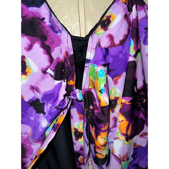 St. Tropez Swimsuit Womens 20W Swim Fly Away Tie Front Pansy Floral Halter Neck - Picture 2 of 9